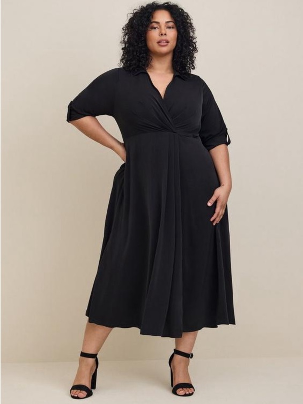 Women’s torrid 2 Black Midi Studio Crepe De Chine Collared Shirt Dress 18 20 2X